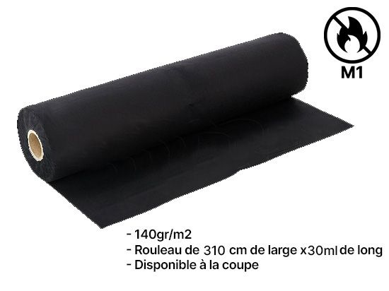 Coton gratté noir M1 – Tissu ignifugé 310 cm 140g /m2