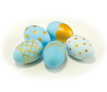 Lot de 5 oeufs de Pâques 10cm en polystyrène avec cintre bleu et or