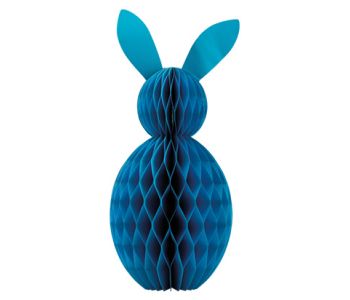 Lapin de Pâques en papier nid d'abeille - 60cm - bleu