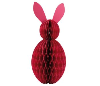 Lapin de Pâques en papier nid d'abeille - 60cm - rouge