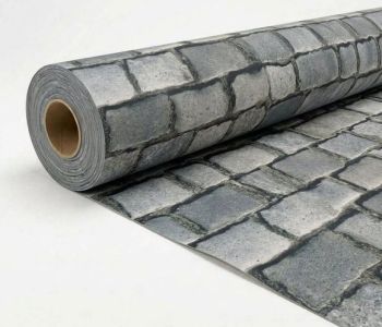 Moqueta reciclable estampada con diseño de adoquines grises, 2 m, Cfl-s1